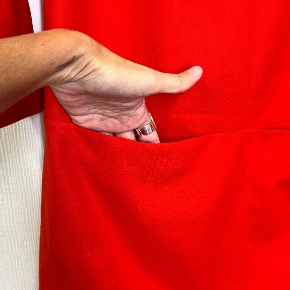 J.Crew - Red Wool And Spandex Blend 3/4 Sleeve Shift 2 Pocket Dress Size 0